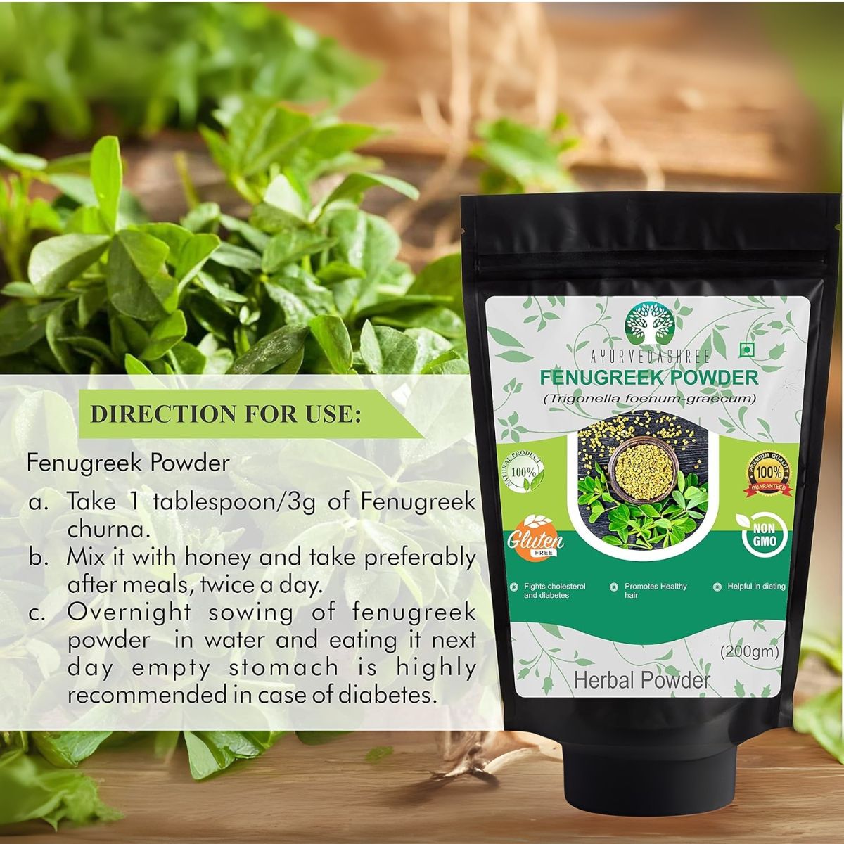 Ayurvedashree Fenugreek Seeds Powder 200 Gm I Trigonella Foenum-Graecum Sd. | Methi Powder