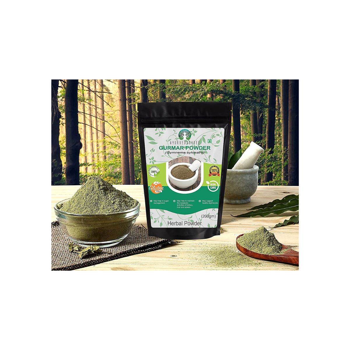 Ayurvedashree Gymnema Sylvestre Leaf Powder 200 Gm I Gurmar Powder Inon Gmo I Gluten-Free, Vegetarian