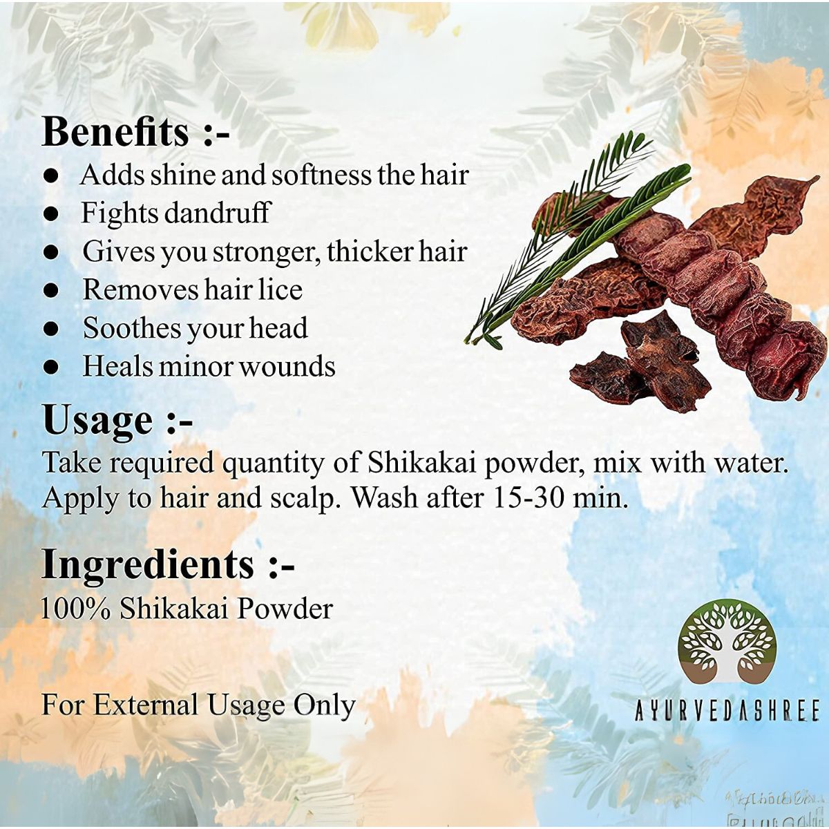 Ayurvedashree Shikakai Powder 100 Gm | Acacia Concinna Fruit Pods Powder