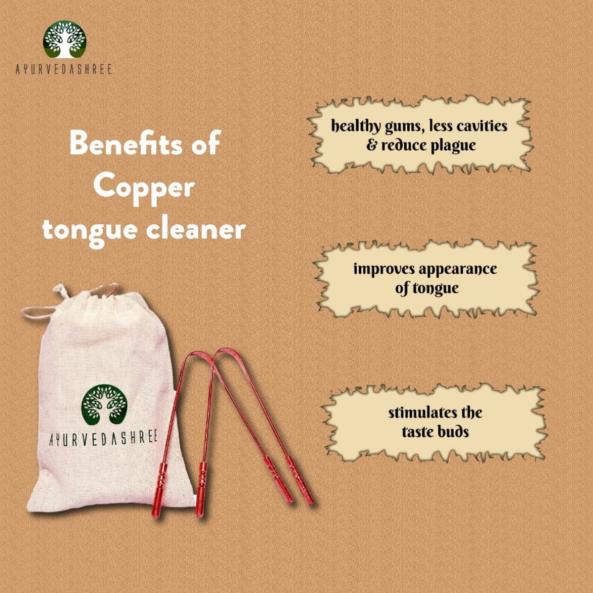 Ayurvedashree Copper Tongue Cleaners With Comfort Grip - Premium Grade