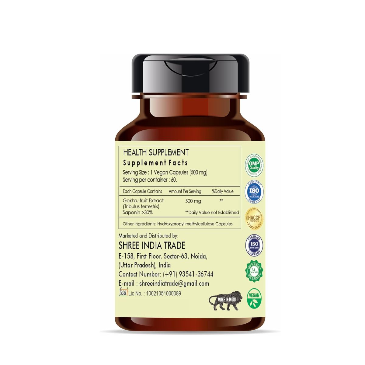 Ayurvedashree Gokhru Extract 500Mg - 60 Vegetarian Capsules|Tribulus Terrestris|