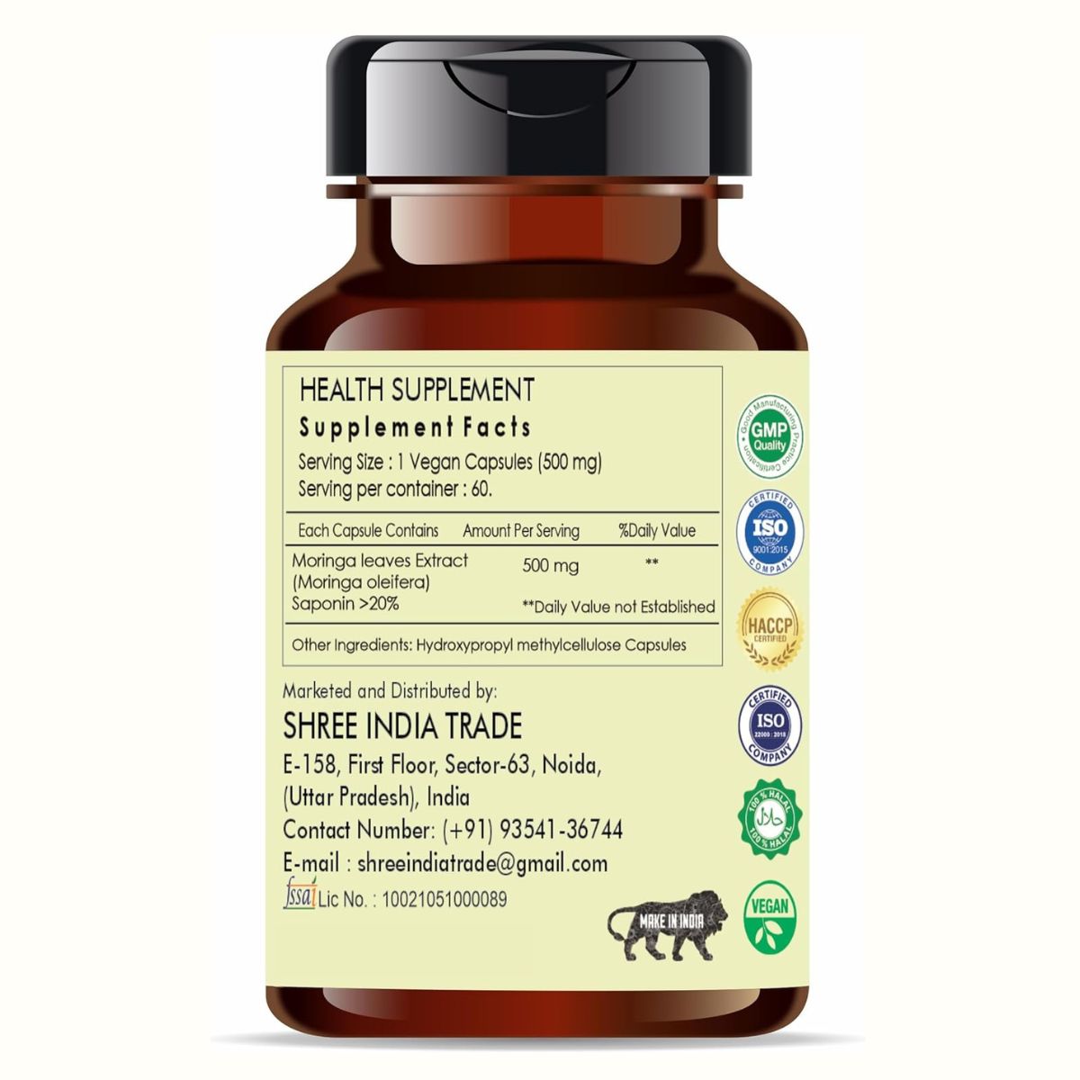 Ayurvedashree Moringa Extract 500Mg - 60 Vegetarian Capsules | Moringa Oleifera | .