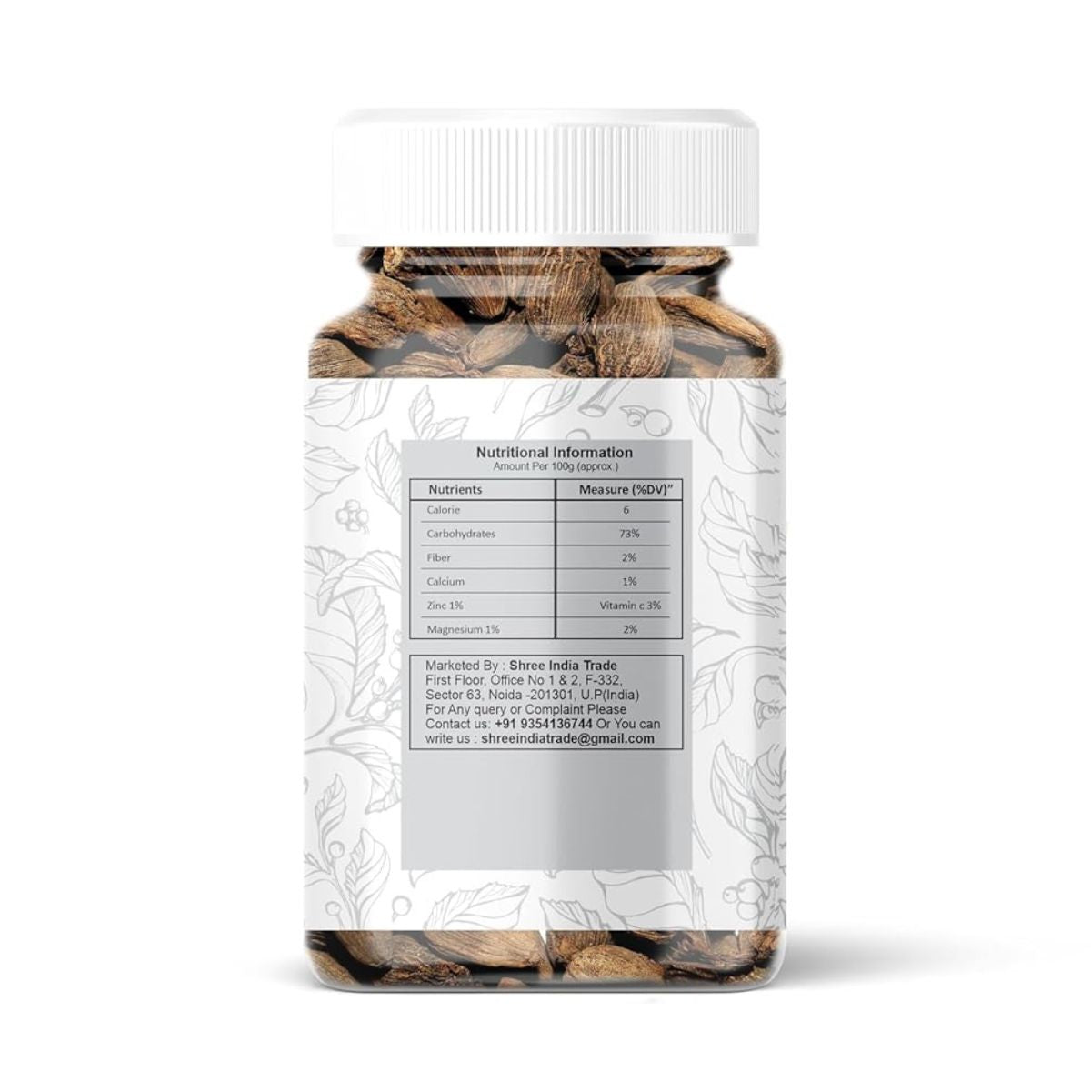 Ayurvedashree Black Cardamom Pods (Kali Elachi) Whole Indian Spice 80Gm Pet Jar ~ All Natural | Vegan