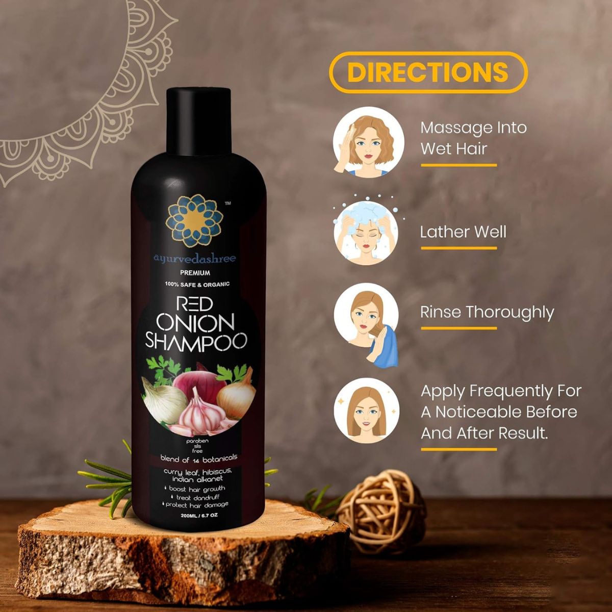 Red Onion Hair Growth & Hair Fall Control Shampoo 200Ml - Sls And Paraben Free - 100% Safe & Premium- All Hair Type