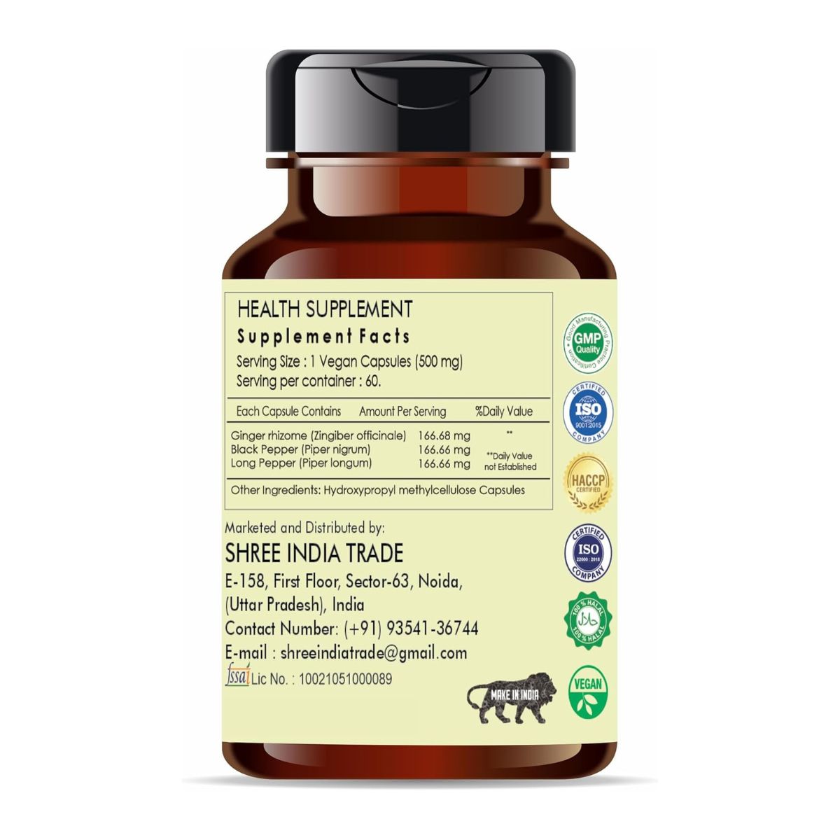 Ayurvedashree Trikatu Extract 500Mg - 60 Vegetarian Capsules | Ginger With Black Pepper & Long Pepper Extract | .