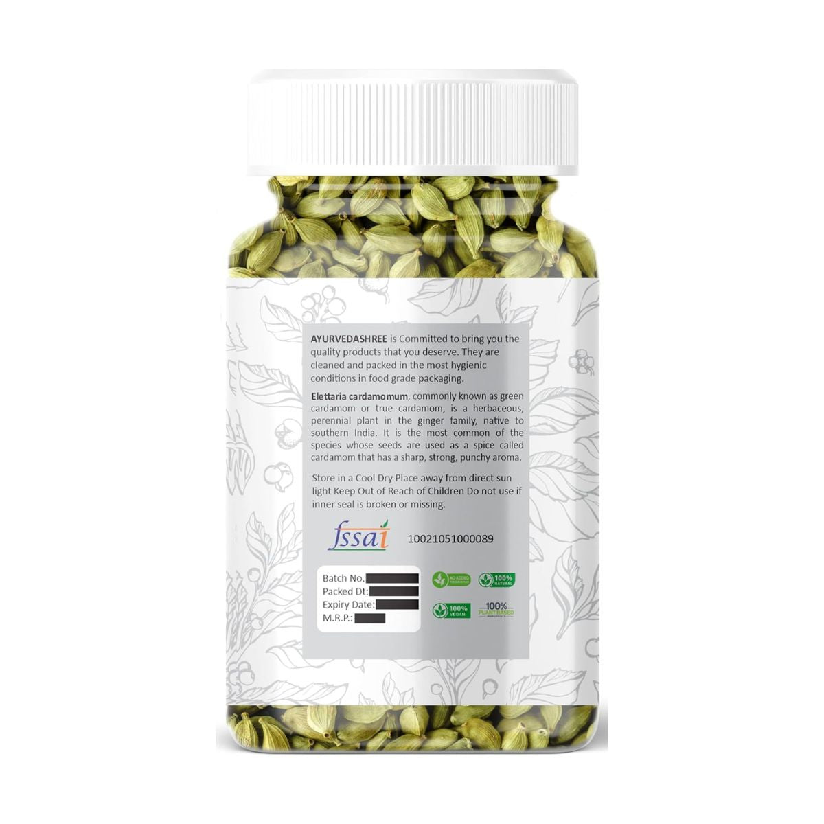 Ayurvedashree Green Cardamom Whole Pods, Hari Elaichi (Elettaria Cardamomum) - 100G| Vegan, Non-Gmo & Gluten Free |