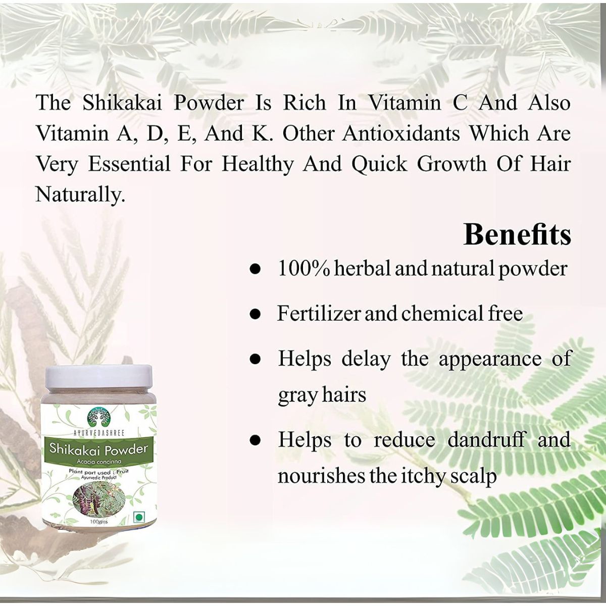 Ayurvedashree Shikakai Powder 100 Gm | Acacia Concinna Fruit Pods Powder