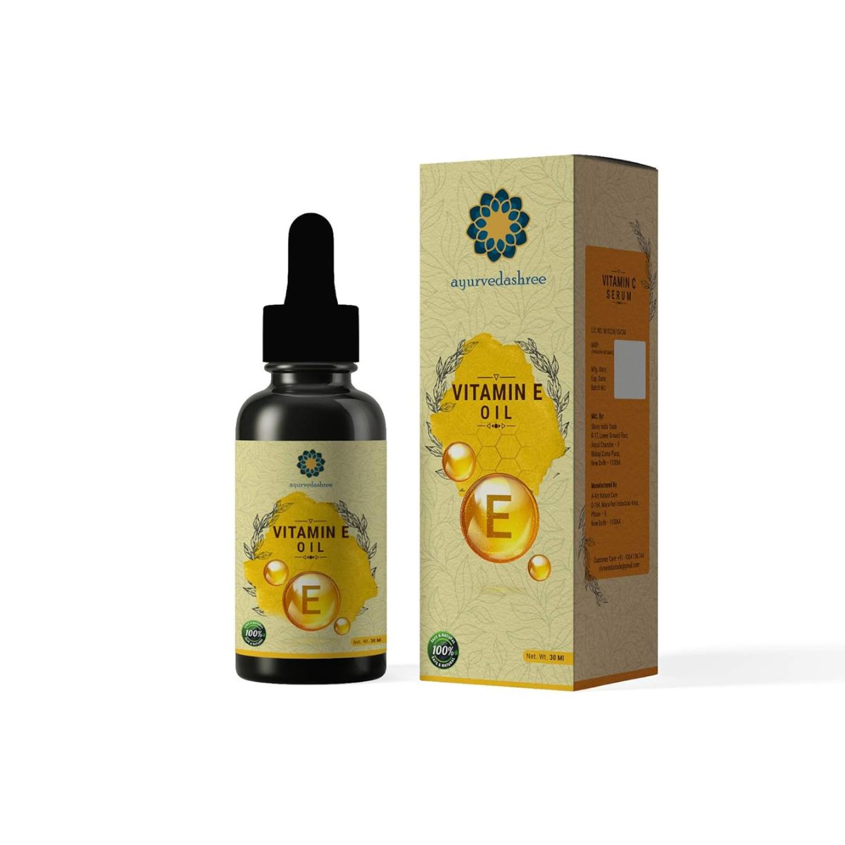 Ayurvedashree Vitamin E Oil 30 Ml With Almond Oil, Argan Oil & Grape Seed Oil