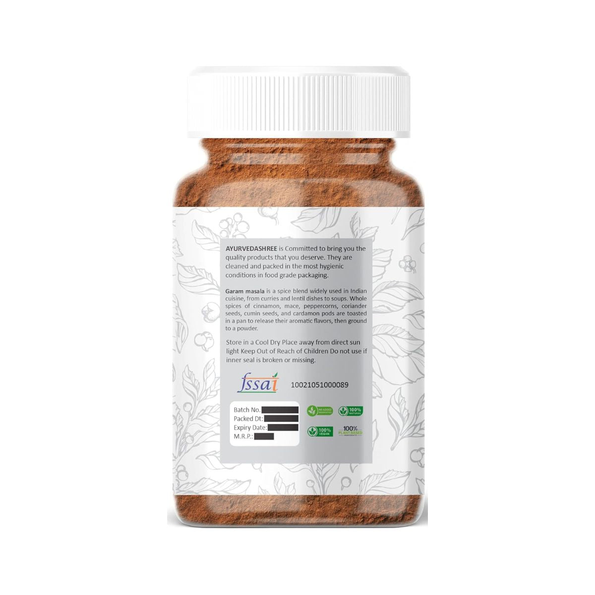 Ayurvedashree Garam Masala Powder (Indian 11-Spice Blend) 100Gm Pet Jar | All Natural | Salt-Free | Vegan