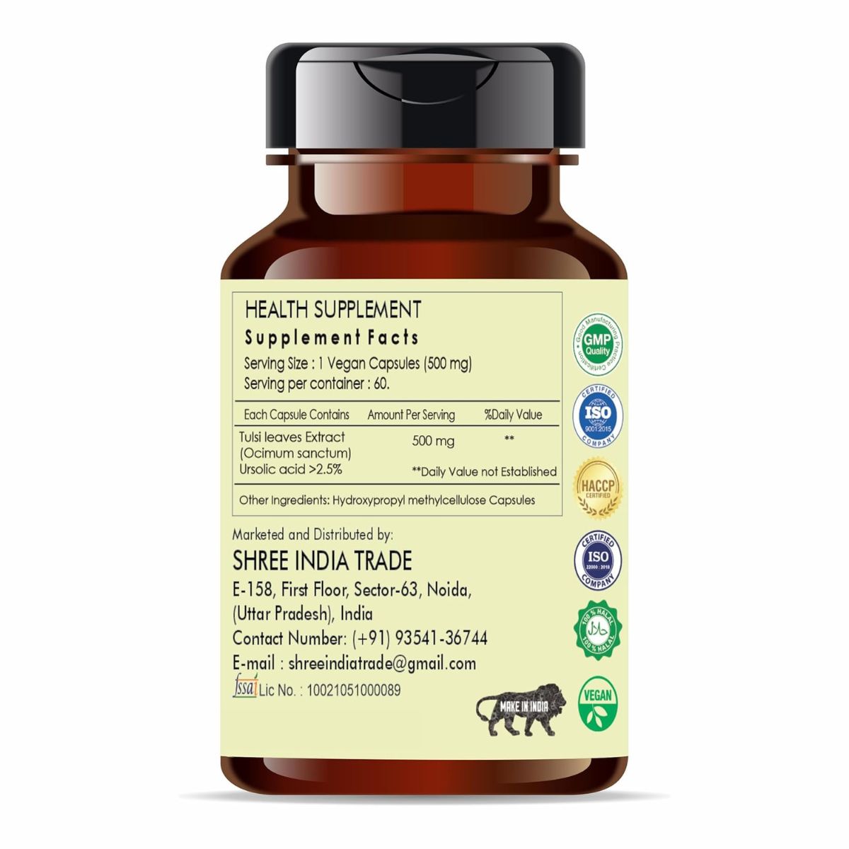 Ayurvedashree Tulsi Extract 500Mg - 60 Vegetarian Capsules | Ocimum Sanctum |