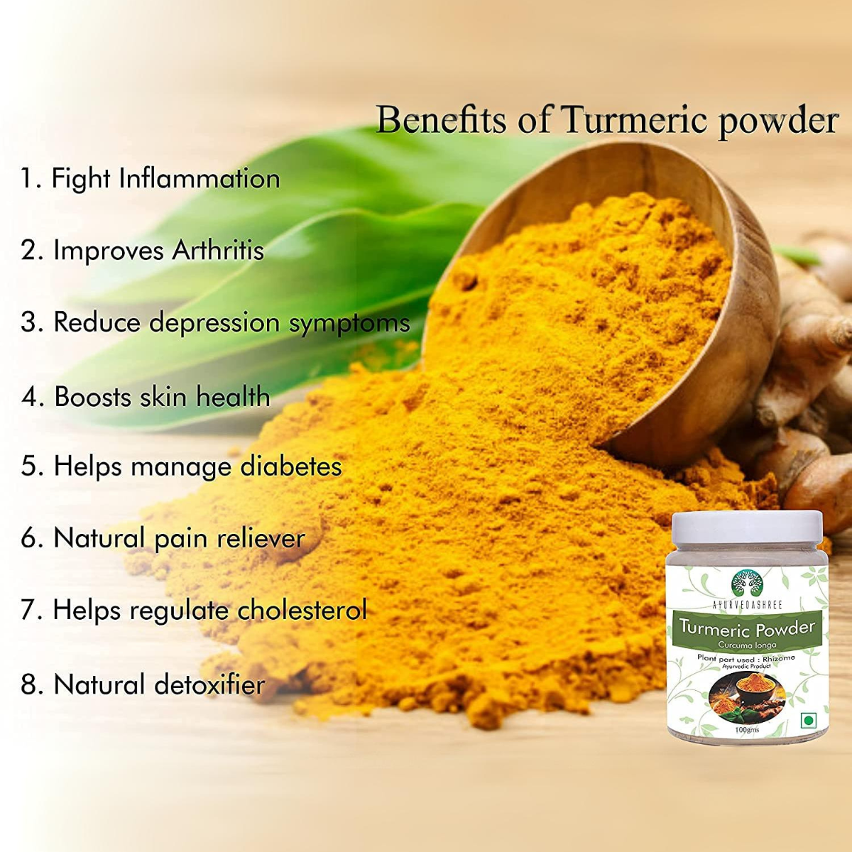 Ayurvedashree Turmeric Root Powder 100 Gm | Curcumin Powder | Vegan | Non Gmo | Gluten Free