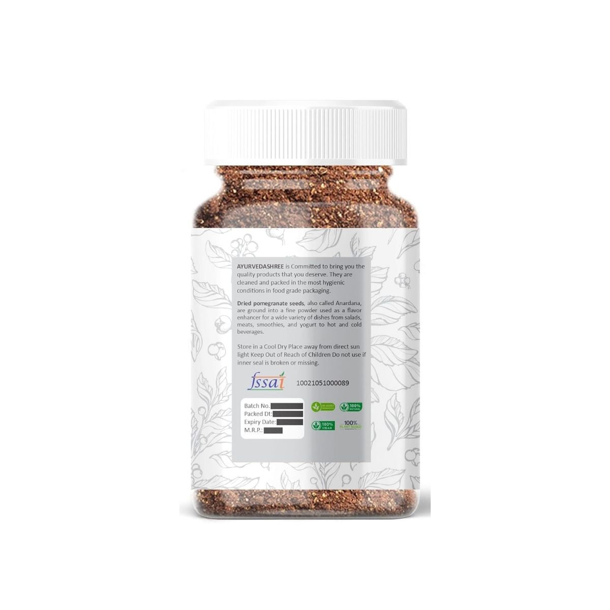 Ayurvedashree Anardana (Pomegranate) Ground, Indian Spice 100Gm Pet Jar | All Natural | No Color | Vegan