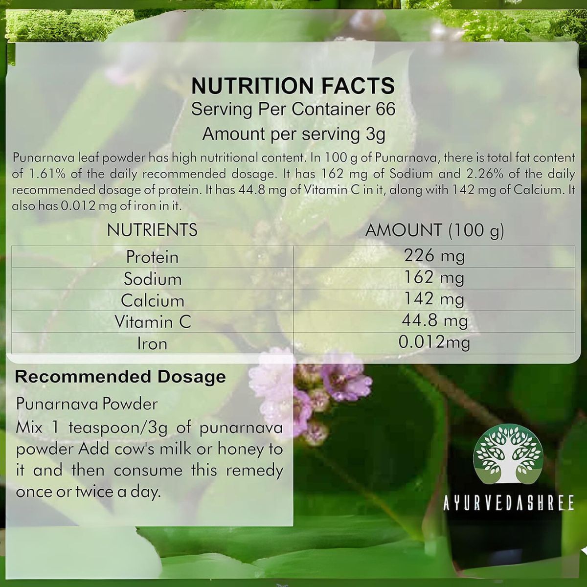 Ayurvedashree Punarnava Powder 200 Gm I Boerhavia Diffusi Non Gmo I Vegan I Gluten Free