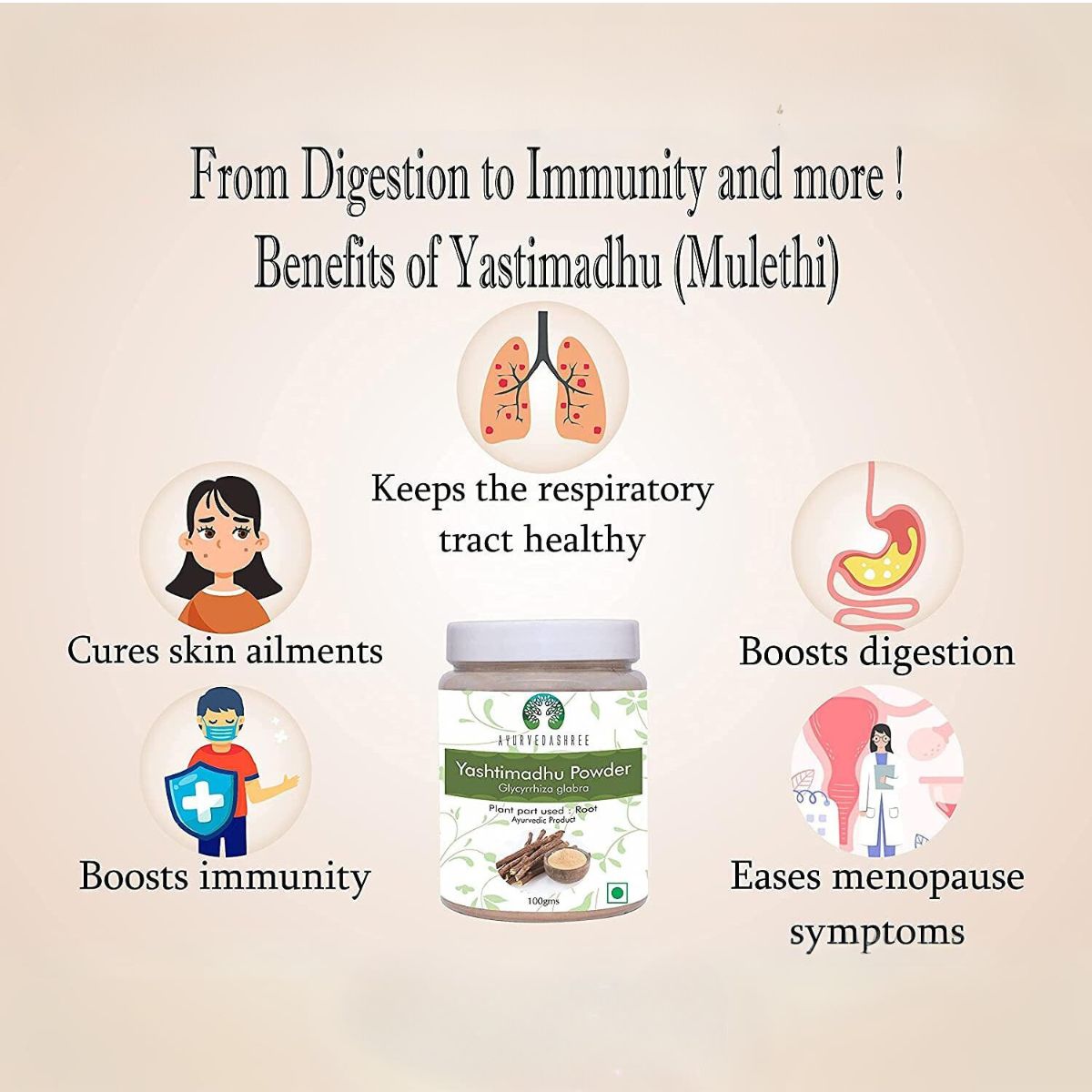 Ayurvedashree Yashtimadhu Powder 100 Gm | Supports Lungs, Skin, & Stomach | Mulethi | Vegan | Non Gmo | Gluten Free