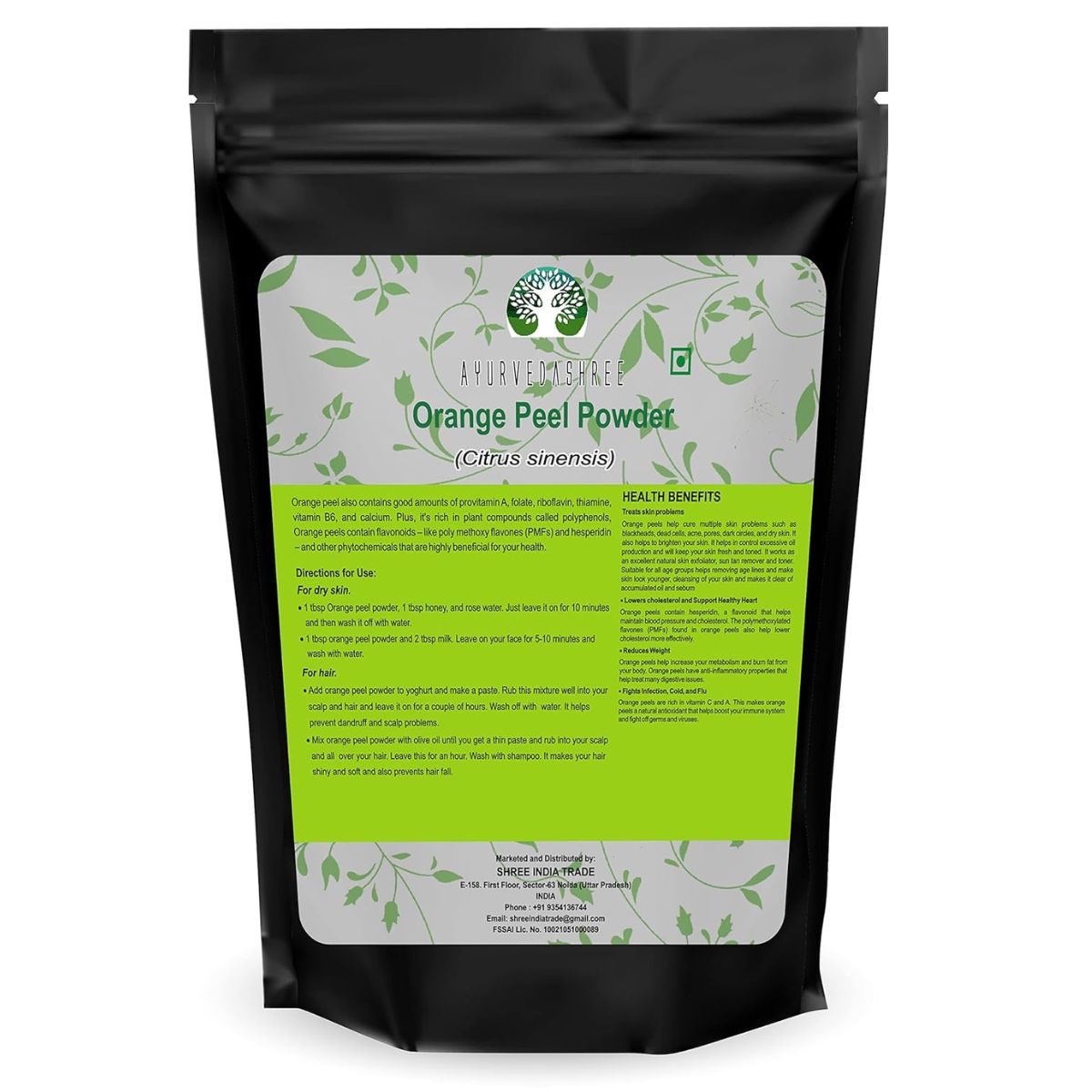 Ayurvedashree Orange Peel Powder 200 Gm | Skin And Nail Health - Rich Vitamins C And D - Powdered Citrus Peel Orange Powder