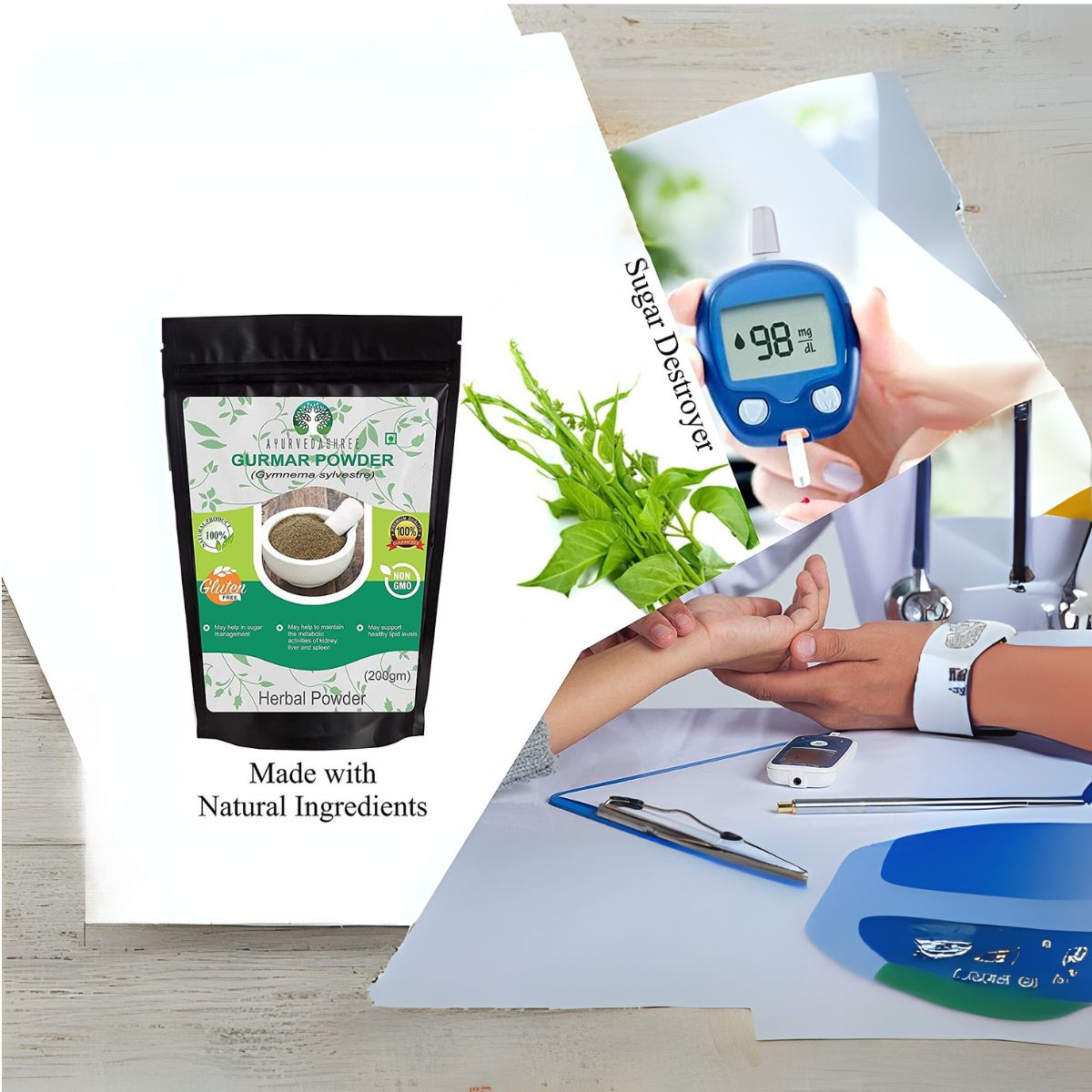 Ayurvedashree Gymnema Sylvestre Leaf Powder 200 Gm I Gurmar Powder Inon Gmo I Gluten-Free, Vegetarian