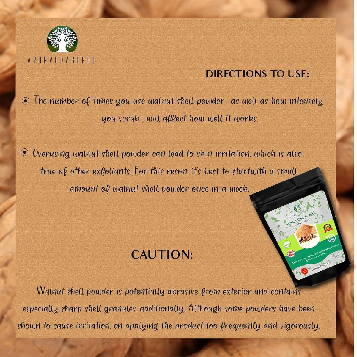 Ayurvedashree Walnut Shell Powder For Scrub Formulation 200 Gm | No Silica And Any Artificial Additives