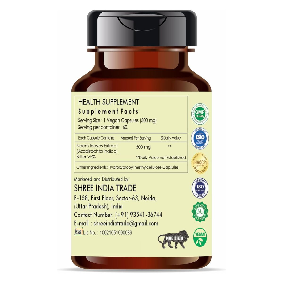 Ayurvedashree Neem Extract 500Mg - 60 Vegetarian Capsules | Azadirachta Indica |