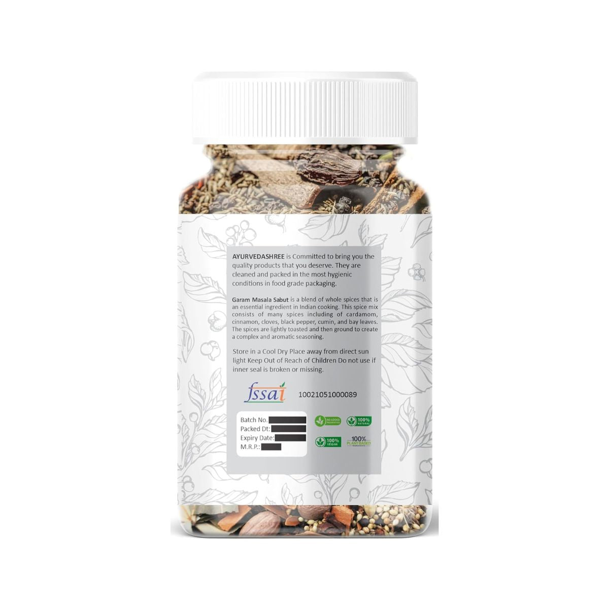 Ayurvedashree Garam Masala Indian Whole Spices Blend 100Gm | All Natural | Salt-Free | Vegan