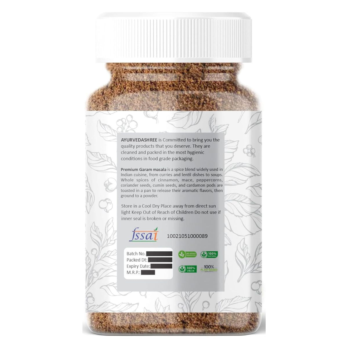 Ayurvedashree Premium Garam Masala 100Gm Pet Jar | All Natural | Salt-Free | Vegan