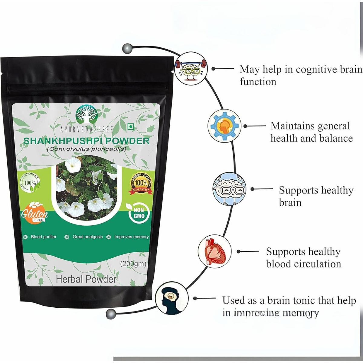 Ayurvedashree Shankhpushpi Powder 200 Gm | Convolvulus Pluricaulis | Supports Immunity System | Vegan
