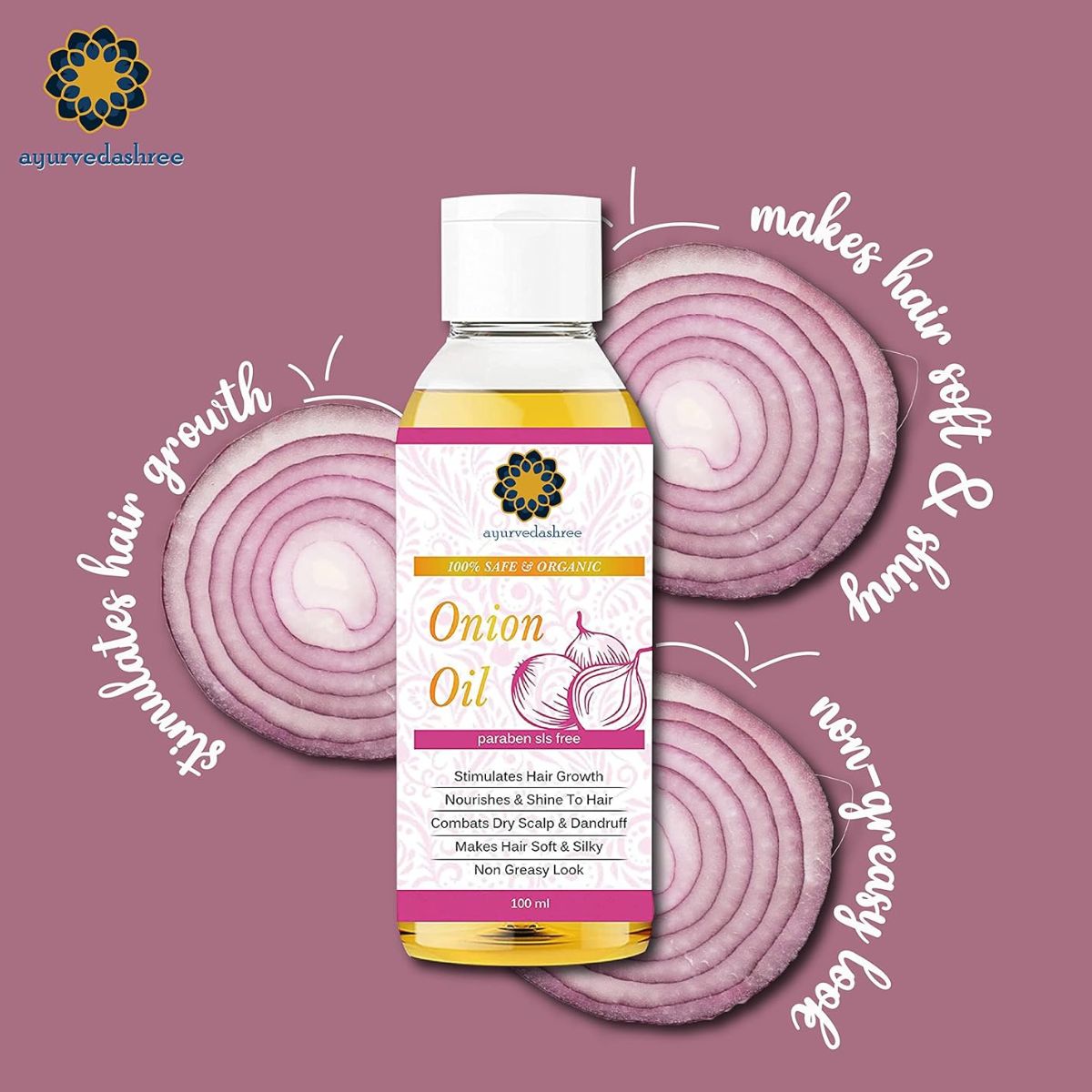 Ayurvedashree Onion Oil With Blackseed, Coconut, Almond & Sesame Oil -100Ml