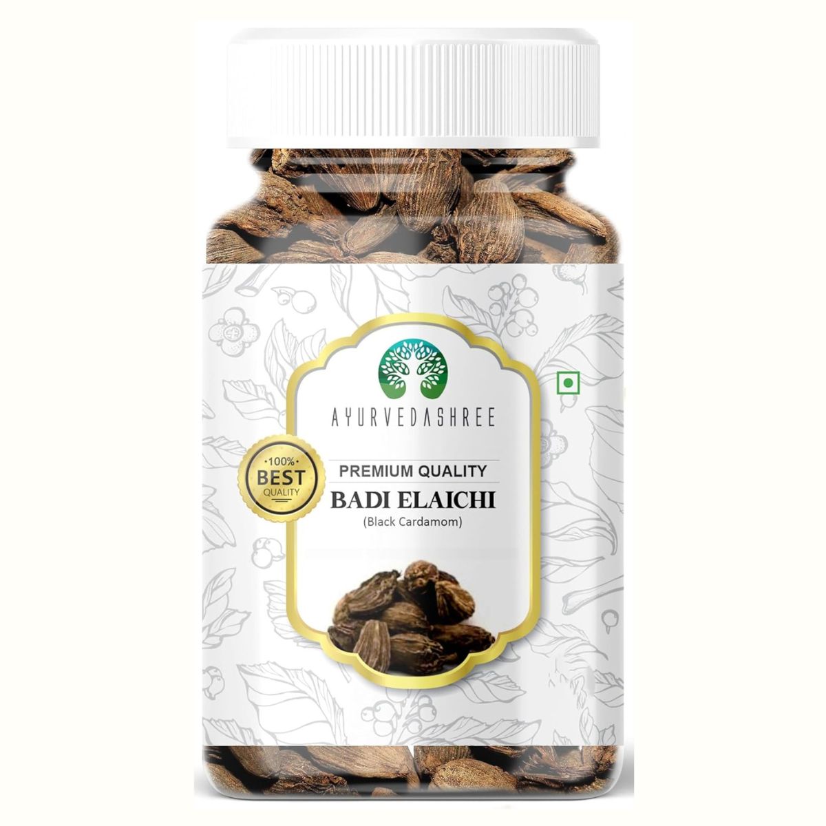 Ayurvedashree Black Cardamom Pods (Kali Elachi) Whole Indian Spice 80Gm Pet Jar ~ All Natural | Vegan