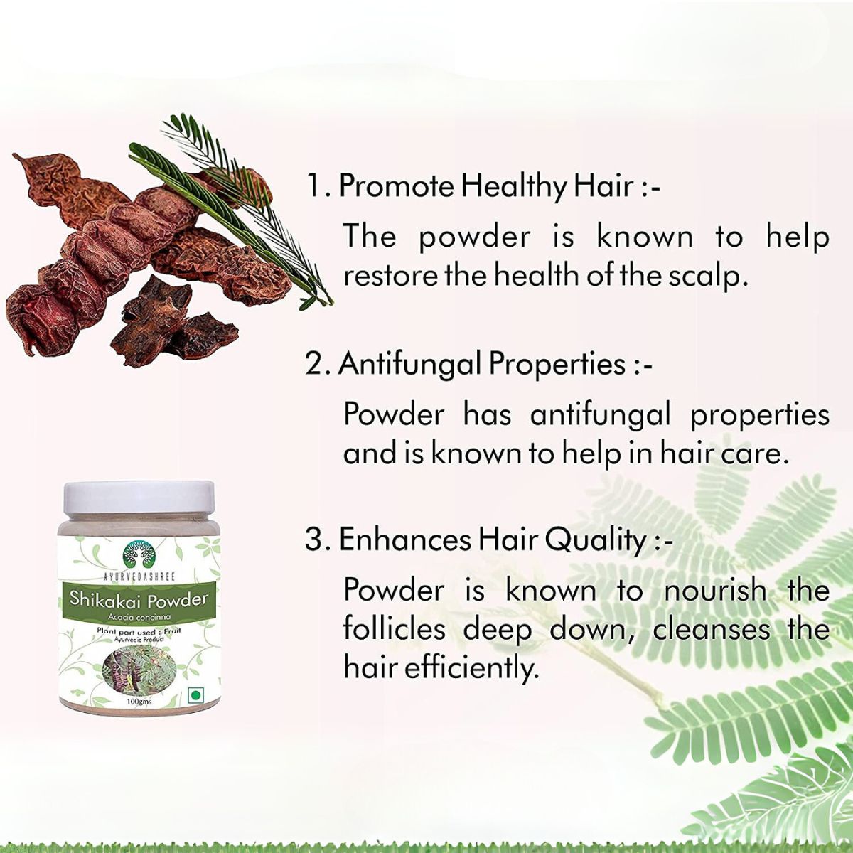 Ayurvedashree Shikakai Powder 100 Gm | Acacia Concinna Fruit Pods Powder
