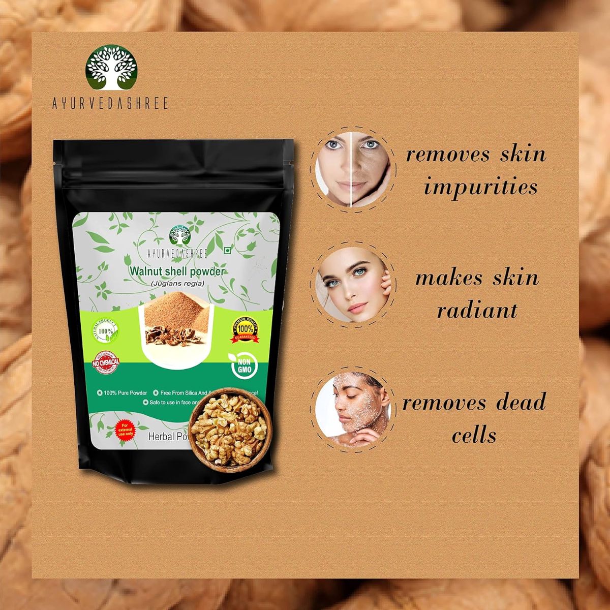 Ayurvedashree Walnut Shell Powder For Scrub Formulation 200 Gm | No Silica And Any Artificial Additives