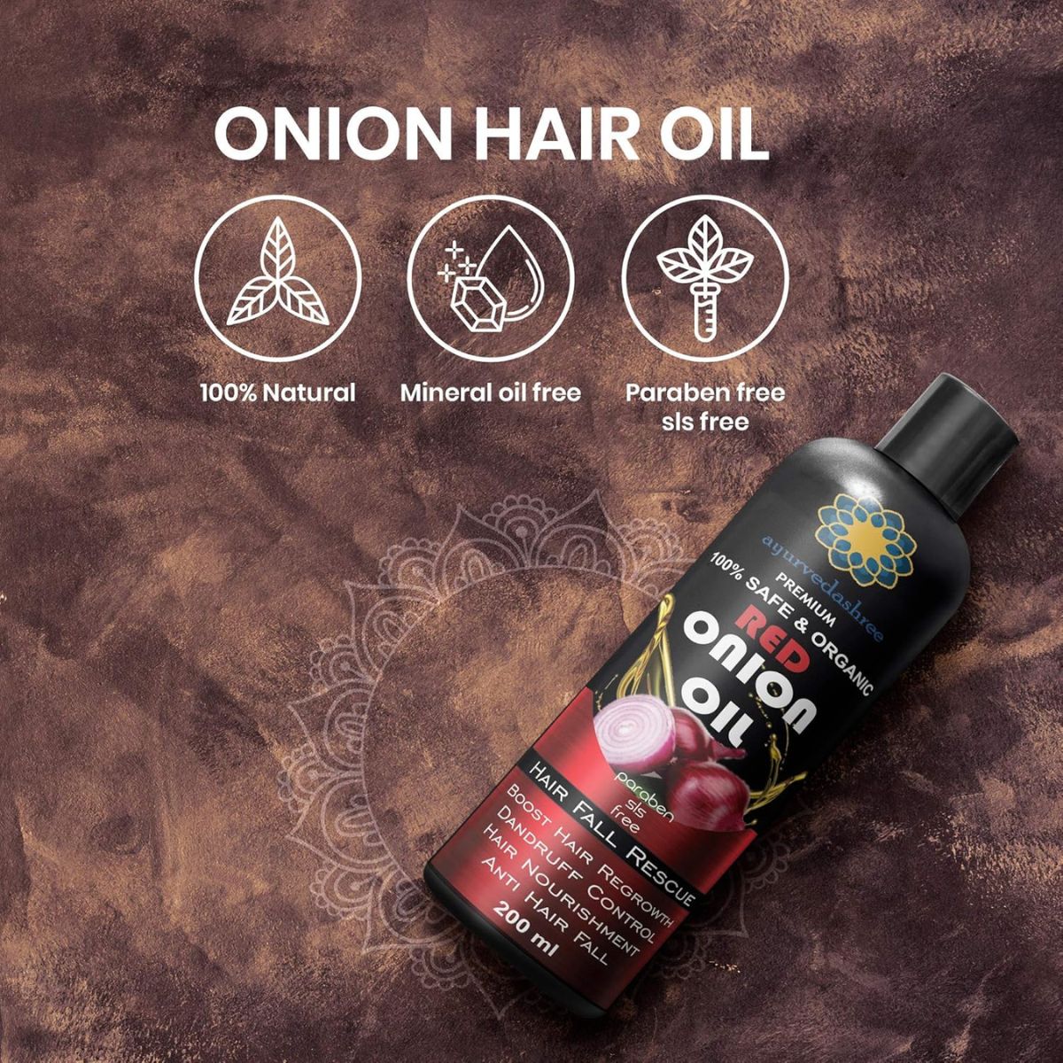 Ayurvedashree Red Onion Hair Oil 200 Ml 6.7 Fl Oz