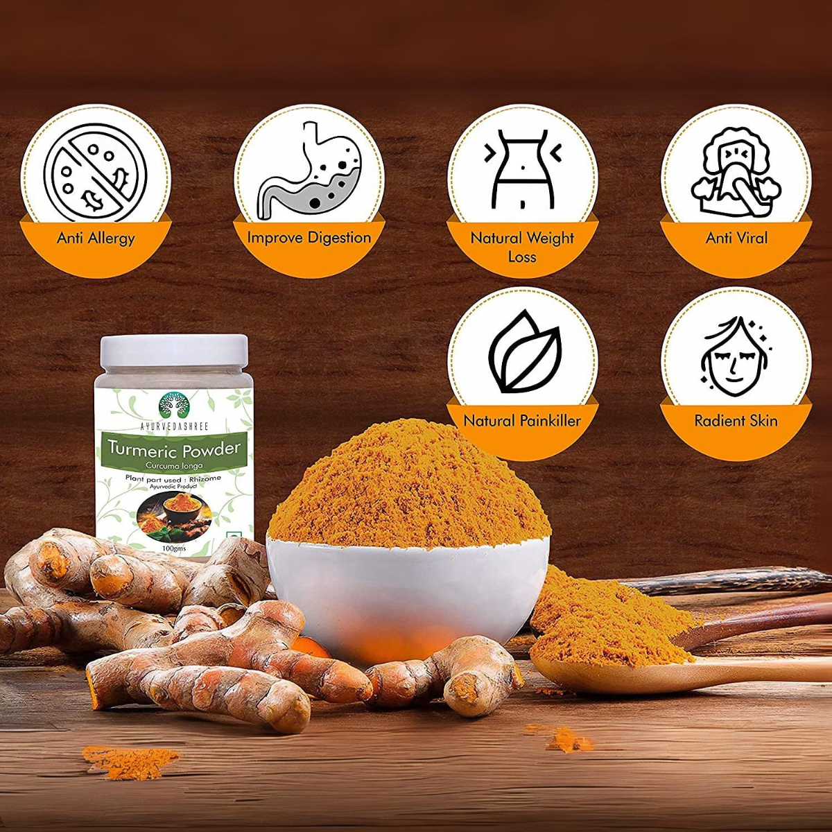 Ayurvedashree Turmeric Root Powder 100 Gm | Curcumin Powder | Vegan | Non Gmo | Gluten Free