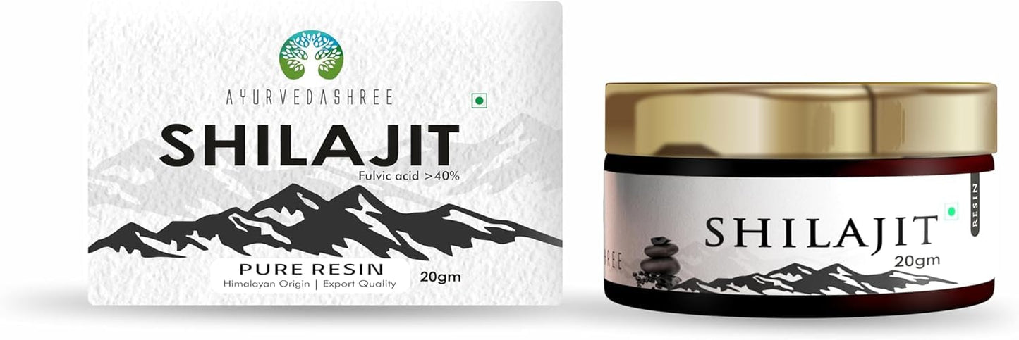 AYURVEDASHREE Premium Natural Shilajit Resin 20g, with > 40% Fulvic Acid –100% Natural, Sugar Free, Himalayan Shilajit, Lab Tested, Pure & Authentic, GMP Certified, Non-GMO, Asphaltum for Men & Women