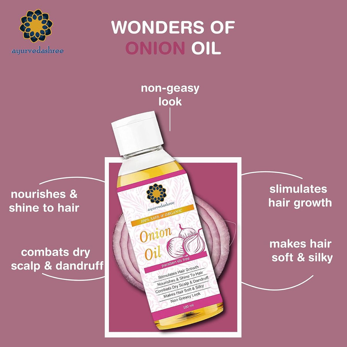 Ayurvedashree Onion Oil With Blackseed, Coconut, Almond & Sesame Oil -100Ml