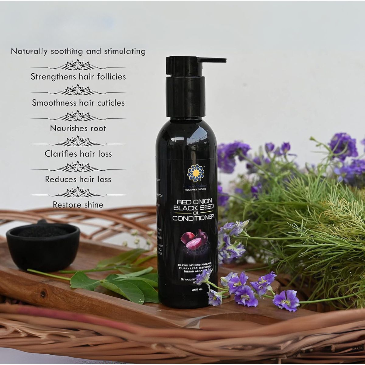 Ayurvedashree Conditioner - Red Onion, Black Seed, Conditioning For Dry, Thin & Damaged Hair | 200 Ml - 6.76 Fl Oz