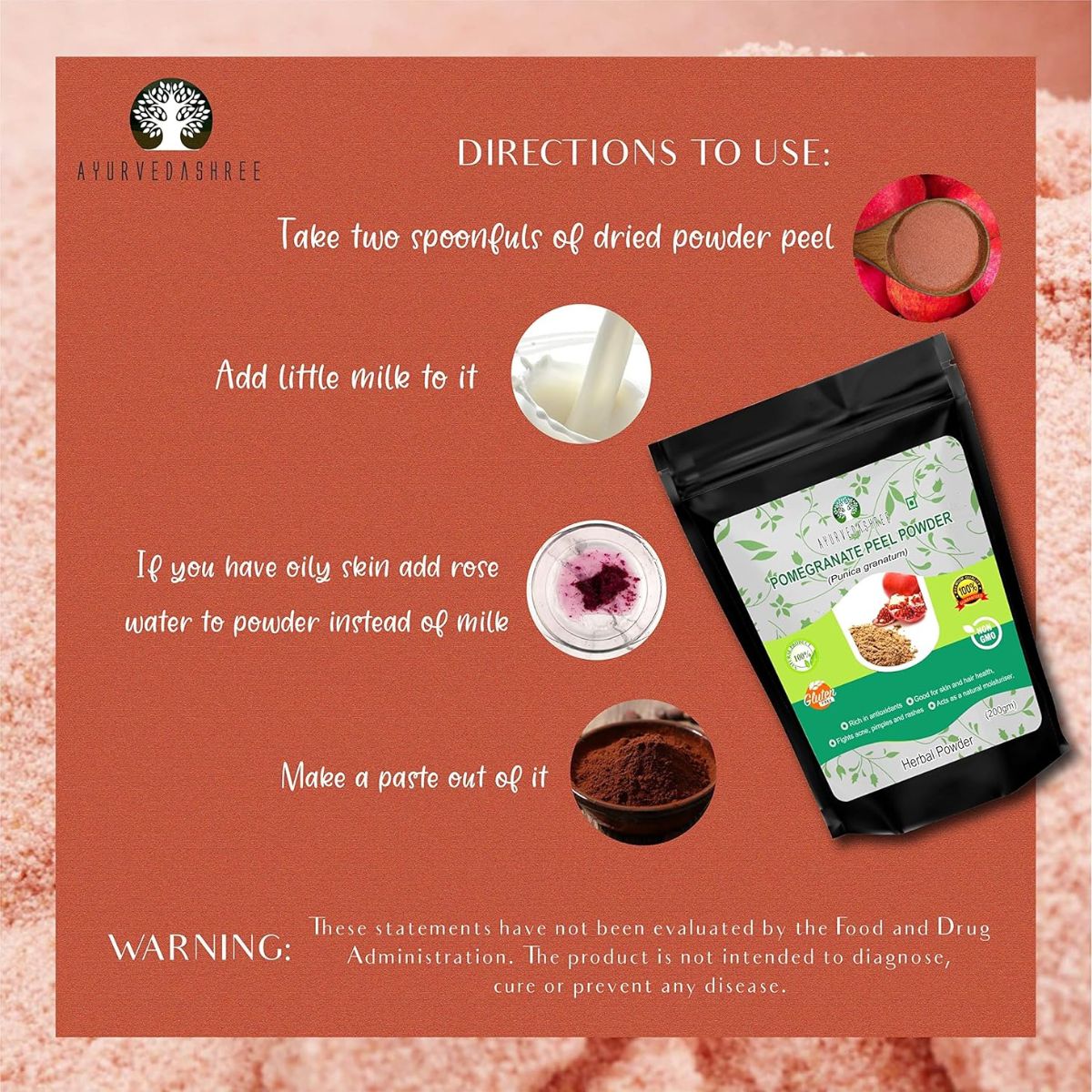 Ayurvedashree Pomegranate Peel Powder 200 Gm | Antioxidant For Skin