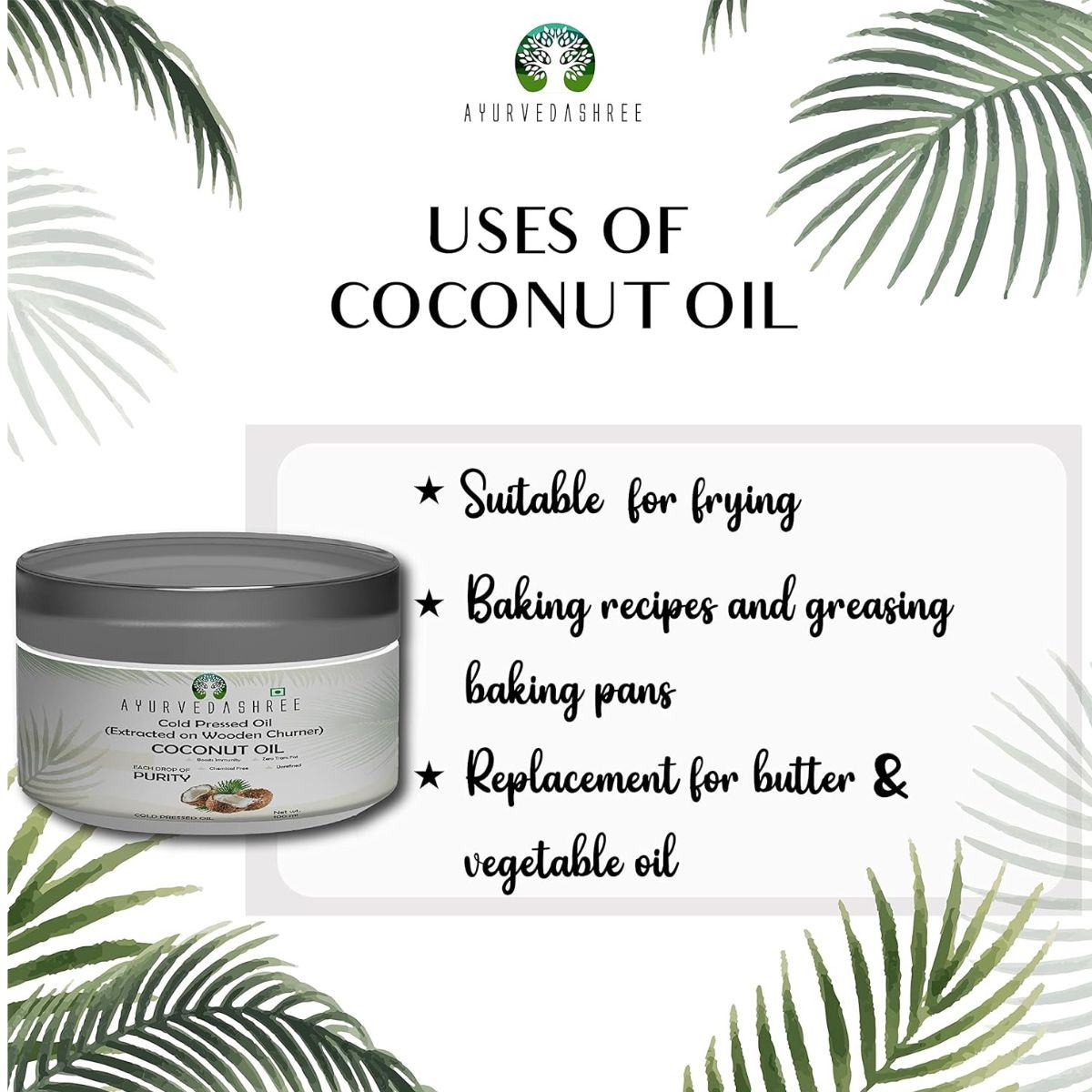 Ayurvedashree Cold Pressed Coconut Oil 3.38 Fl Oz., Cold Pressed Coconut Oil Extracted On Wooden Churner With Traditional Method To Sustain Maximum Nutrition