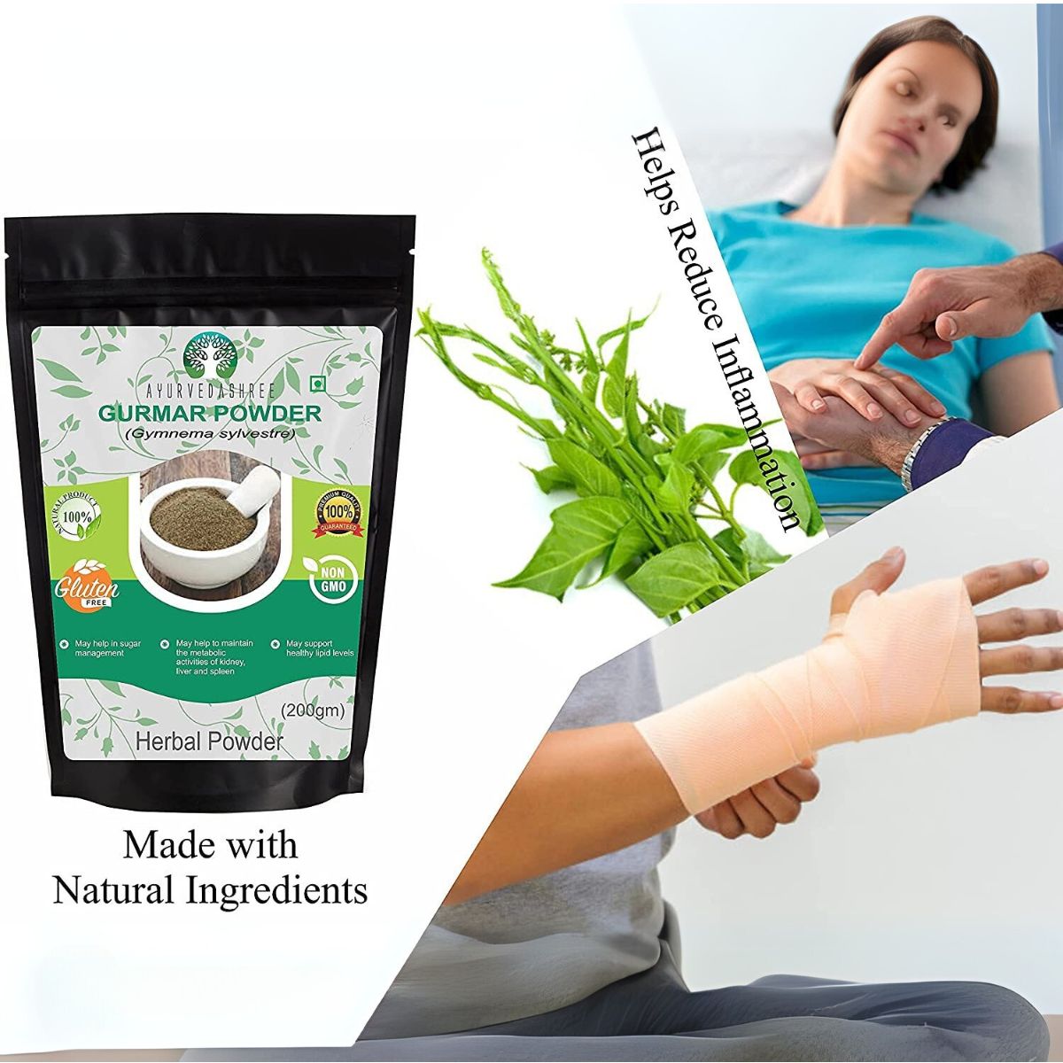 Ayurvedashree Gymnema Sylvestre Leaf Powder 200 Gm I Gurmar Powder Inon Gmo I Gluten-Free, Vegetarian