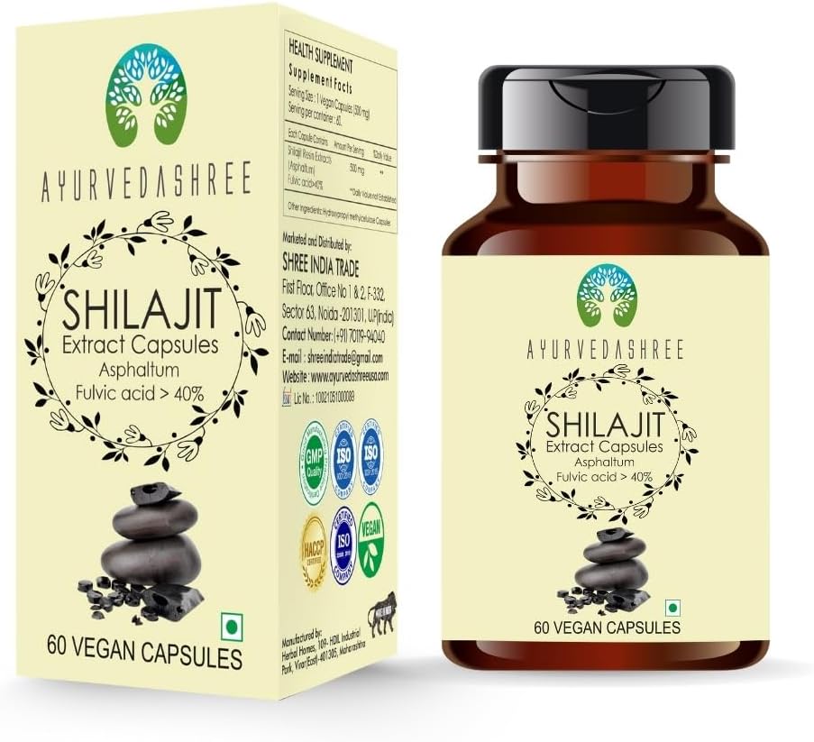 Shilajit Extract Capsules 1000mg – with 40%+ Fulvic Acid – 60 Veg Capsules for Men & Women