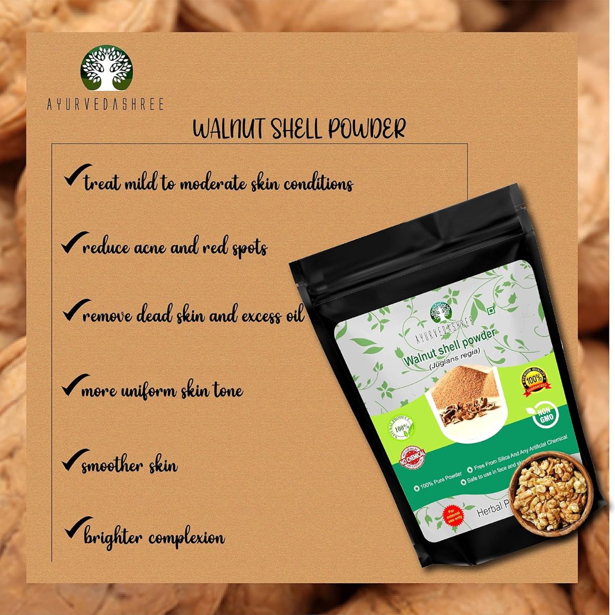 Ayurvedashree Walnut Shell Powder For Scrub Formulation 200 Gm | No Silica And Any Artificial Additives