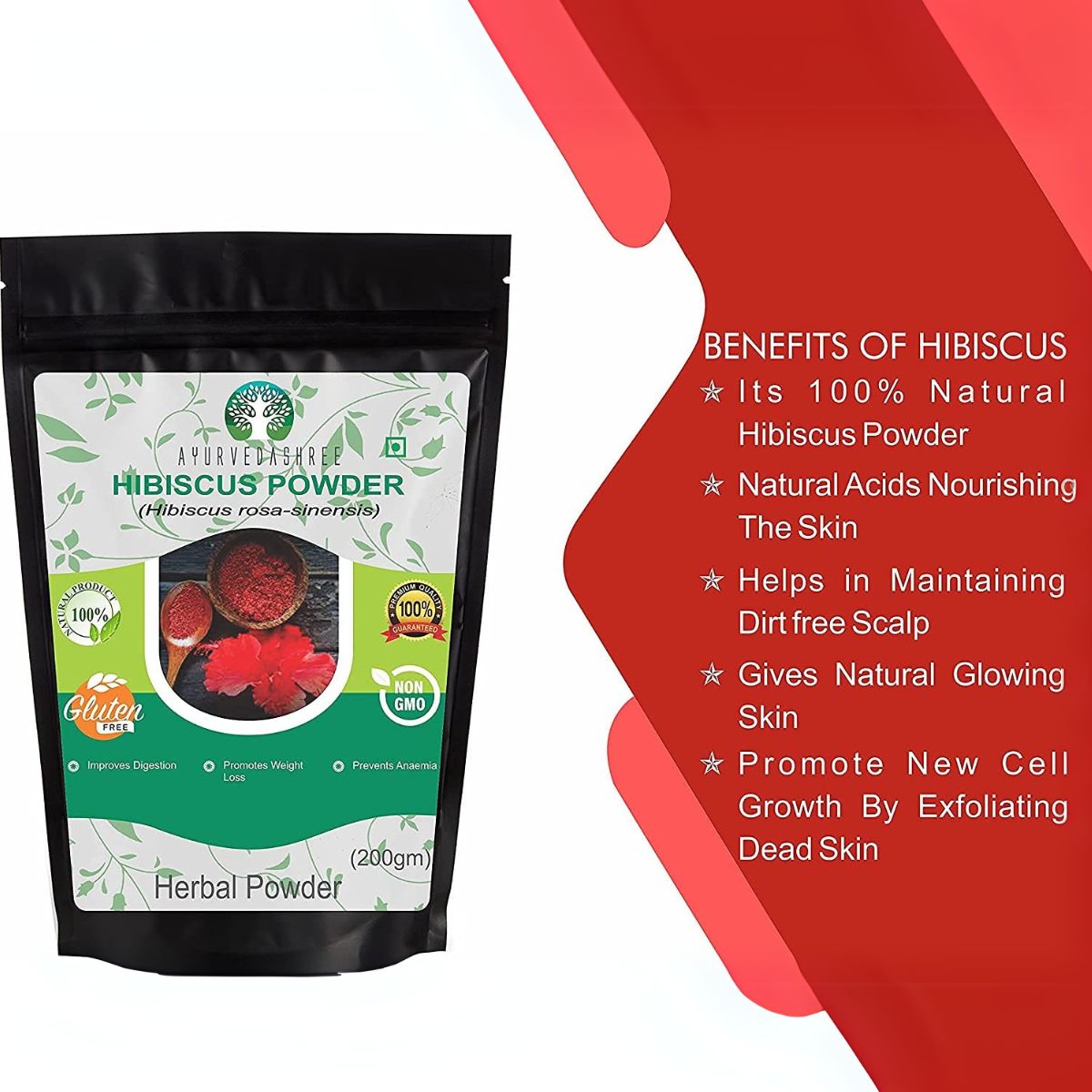 Ayurvedashree Hibiscus Flower Powder 200 Gm I Refreshing Tea I Natural Herb Hibiscus I Non Gmo I Vegan I Gmp Certified I Gluten Free