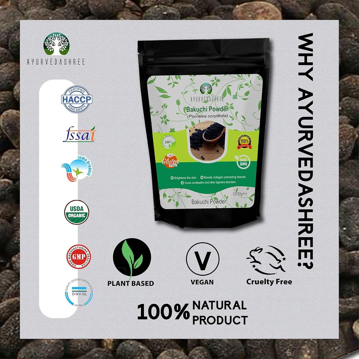 Ayurvedashree Bakuchi Powder 200 Gm | Psoralea Corylifolia Seeds Powder