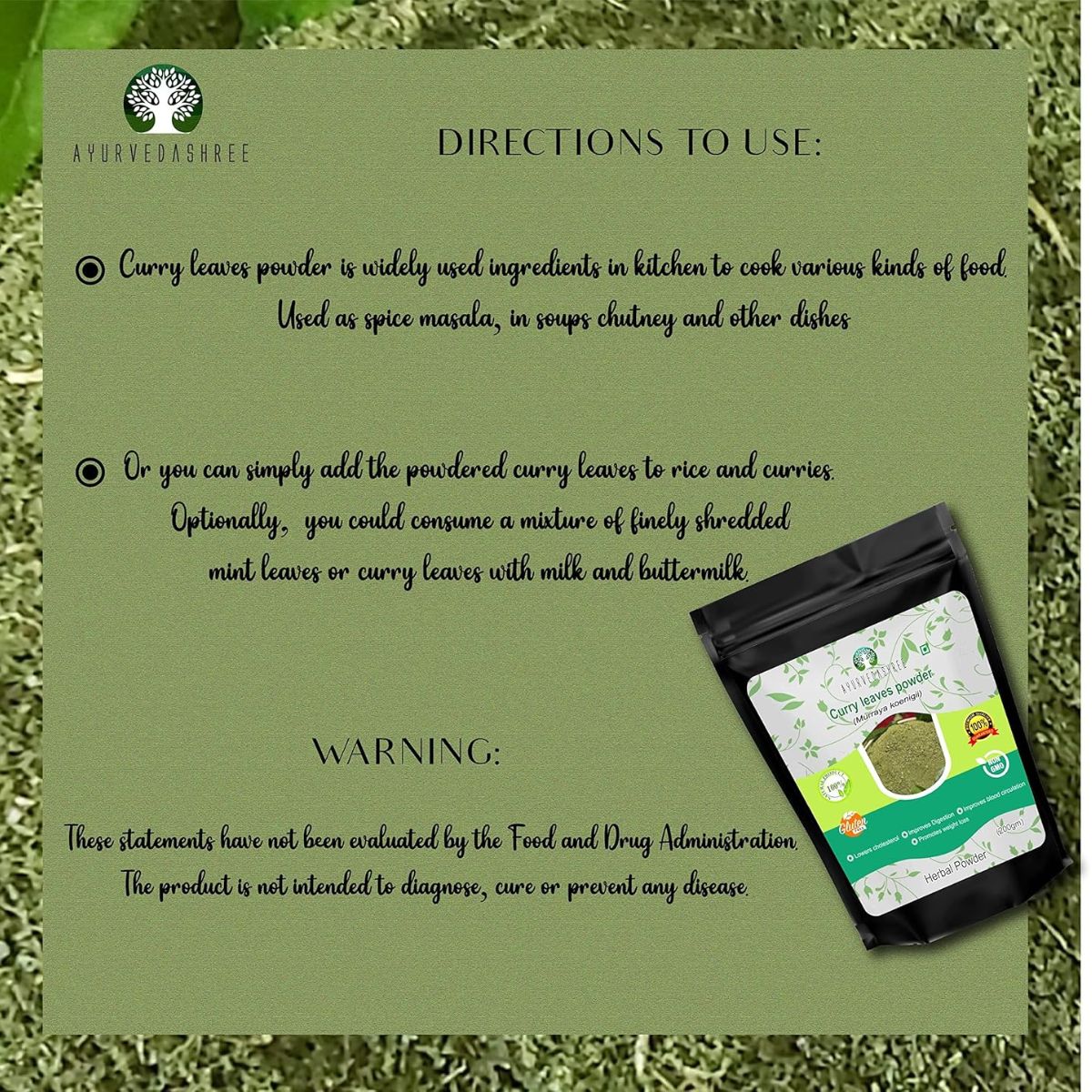 Ayurvedashree Curry Leaf Powder 200 Gm | Promotes Hair Growth | Hair Volume | Thicker Hair