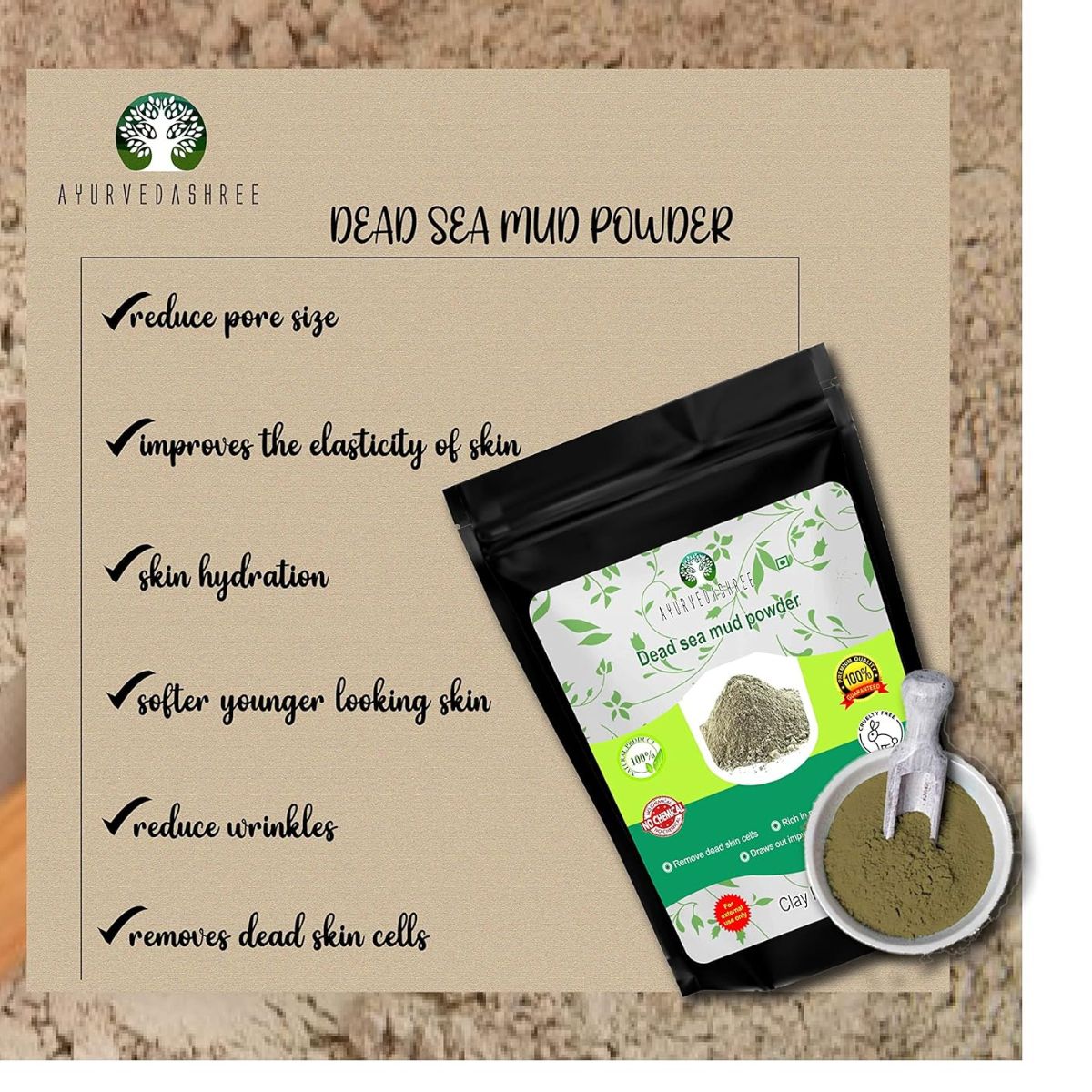 Ayurvedashree Dead Sea Mud 200 Gm | Nourishes Exfoliates Softens & Detoxify The Skin | Dry Clay Powder