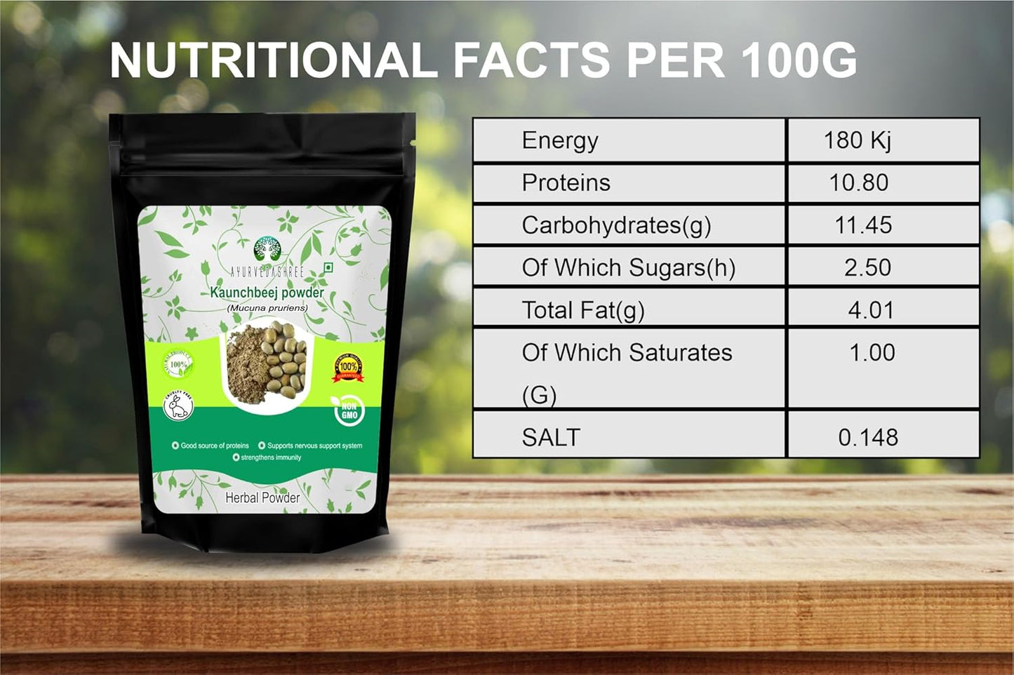 Ayurvedashree Mucuna Seed Powder 200 Gm | Kapikacchu | Kaunch Beej | Non-Gmo Sustainably Sourced Vegan