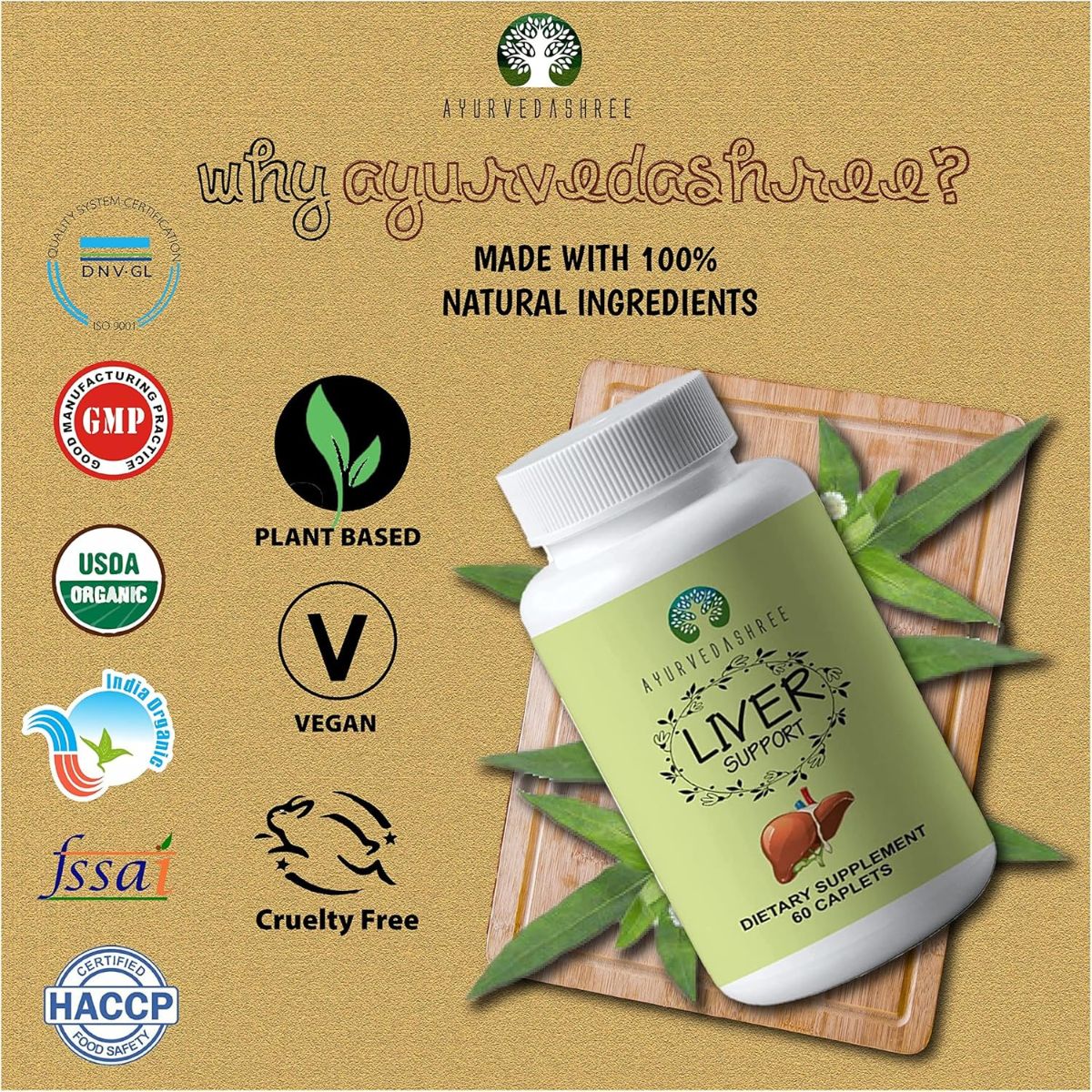 Ayurvedashree Liver Support - 60Caplets| 100% Vegetarian | 100% Ayurvedic Formula.