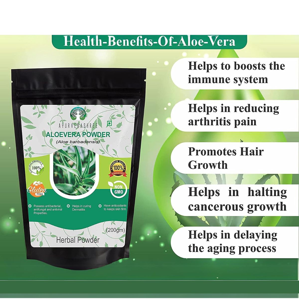 Ayurvedashree Aloe Vera Leaf Powder 200 Gram - 100% Pure & Naturally Cultivated Aloevera Powder