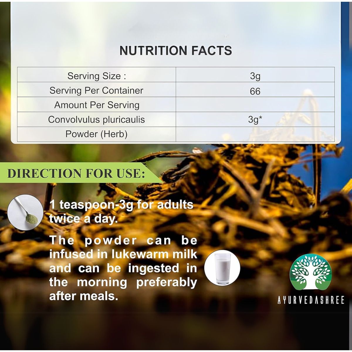 Ayurvedashree Shankhpushpi Powder 200 Gm | Convolvulus Pluricaulis | Supports Immunity System | Vegan