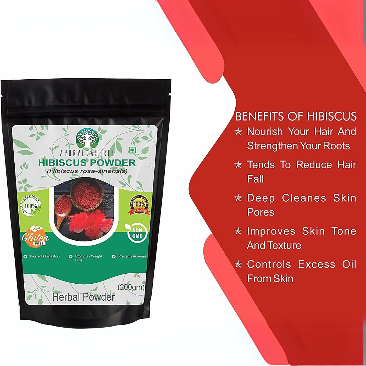 Ayurvedashree Hibiscus Flower Powder 200 Gm I Refreshing Tea I Natural Herb Hibiscus I Non Gmo I Vegan I Gmp Certified I Gluten Free