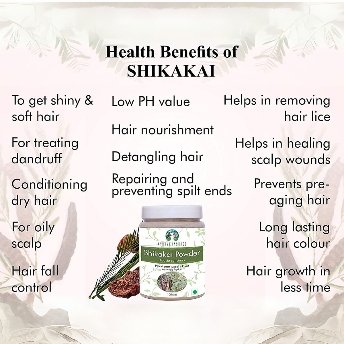 Ayurvedashree Shikakai Powder 100 Gm | Acacia Concinna Fruit Pods Powder