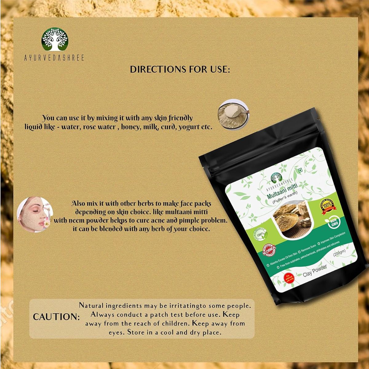 Ayurvedashree Pure Fuller'S Earth Clay (Multani Mitti) Bentonite Clay 200 Gm | Fuller'S Earth Powder